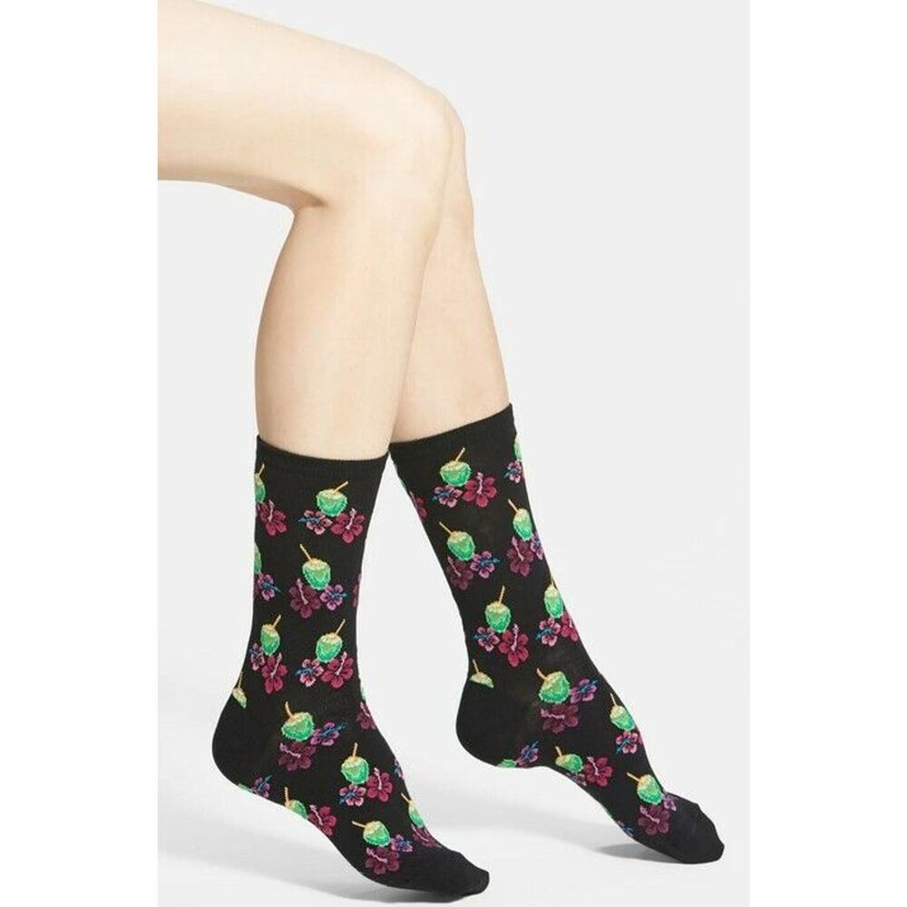 Hot Sox Women Tropical Coconut Water Crew Socks 2-Pack Multicolor Size 9-11 3330